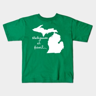 Michiganian At Heart: Michigan State Pride Calligraphy Kids T-Shirt